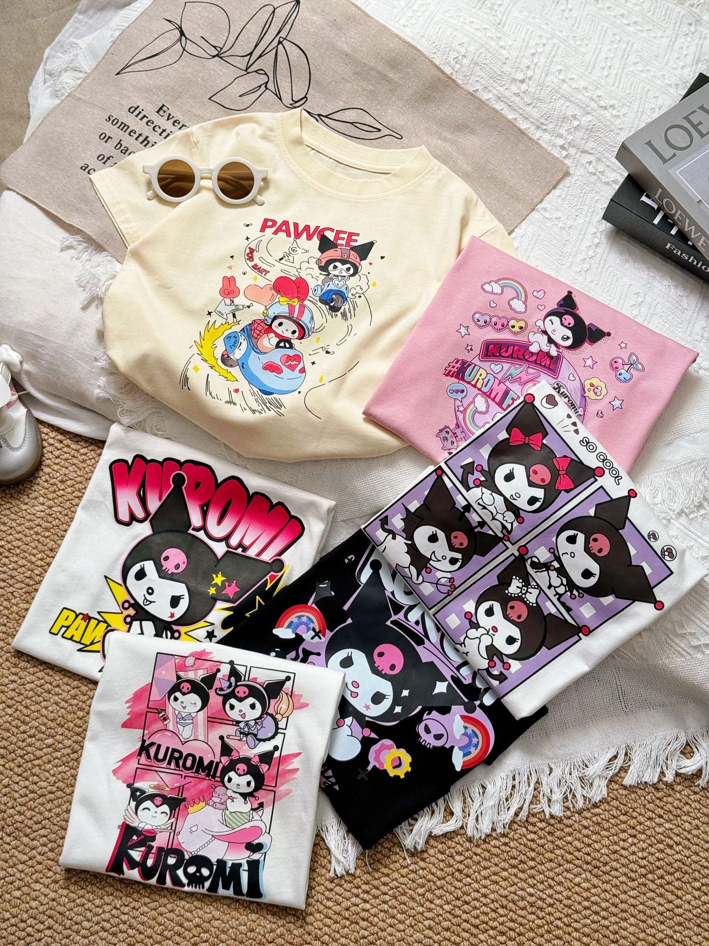 Sanrio Kuromi Girls Cartoon Print Cotton T-Shirt – Short Sleeve Top for Kids
