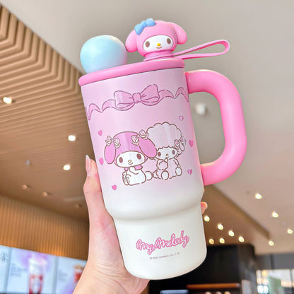Sanrio Family Gradient Ice Cup – Double-Spout Large Capacity Portable Drinking Cup