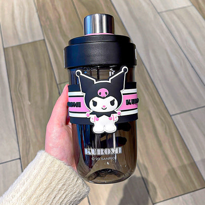 Sanrio Cartoon Plastic Water Cup with Straw – Trendy Fruit Tea Design, Large Capacity Sports Cup