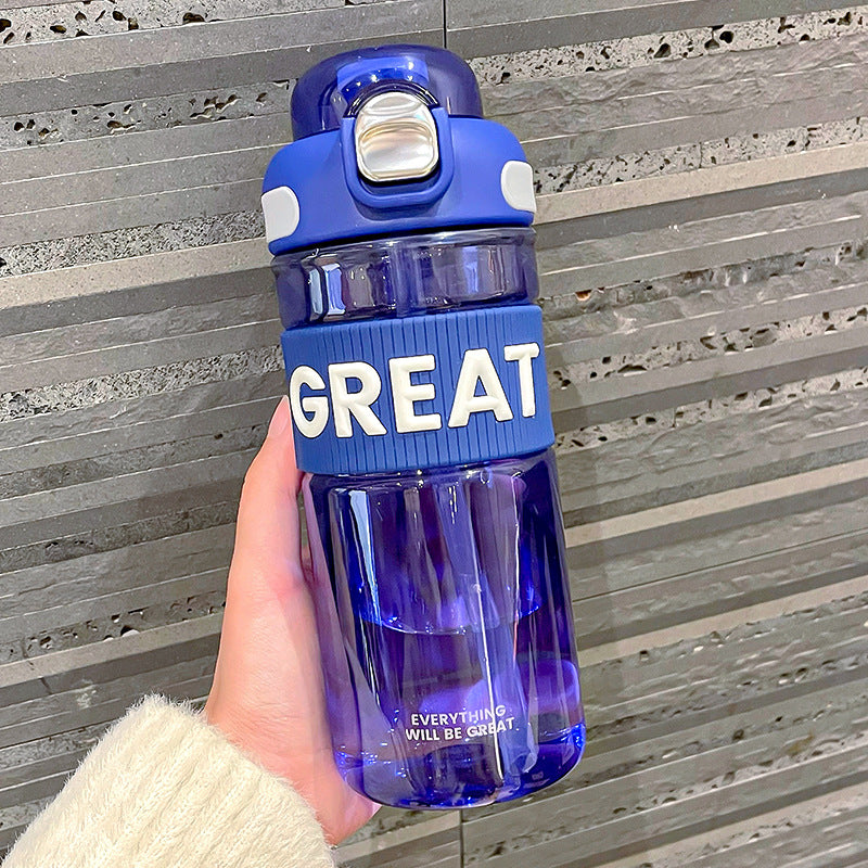 Simple letter plastic cup student sports water bottle large capacity straw cup girls portable double drink wholesale water cup