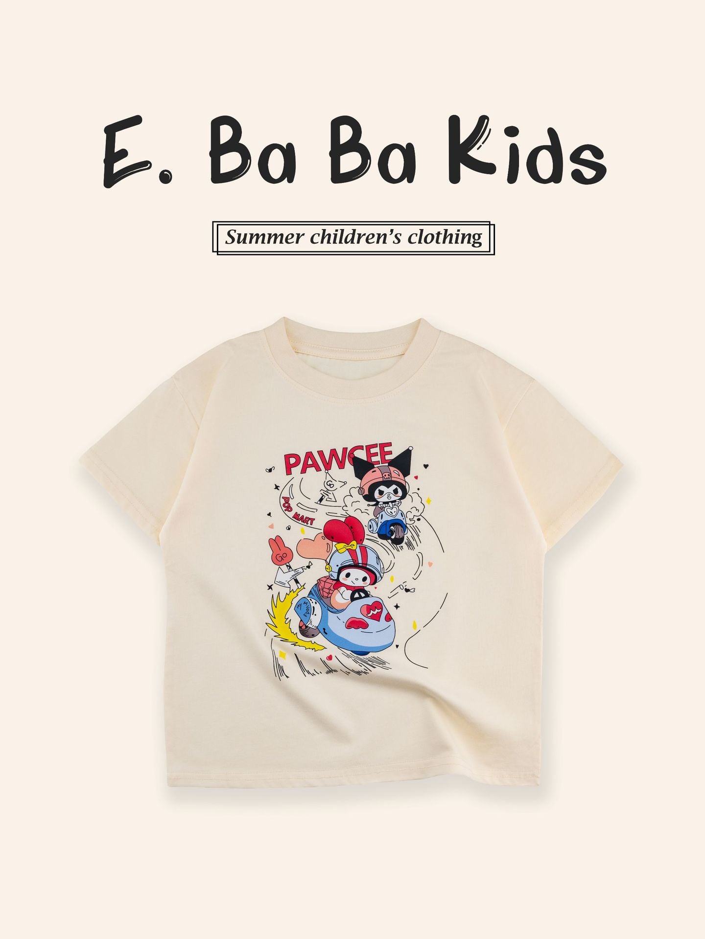 Sanrio Kuromi Girls Cartoon Print Cotton T-Shirt – Short Sleeve Top for Kids