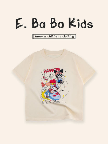 Sanrio Kuromi Girls Cartoon Print Cotton T-Shirt – Short Sleeve Top for Kids