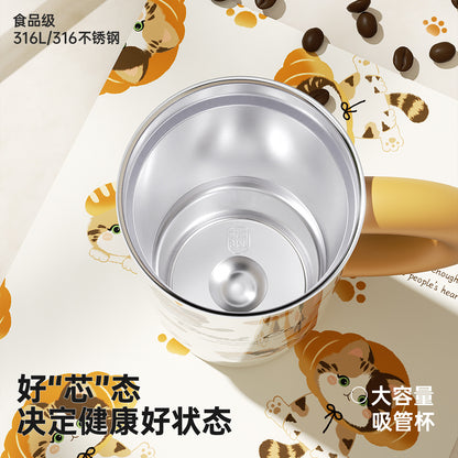 2025 Bread Kitten Drinking Water Cup Double Drink Thermos Cup 316 Household Portable Stainless Steel Drinking Cup
