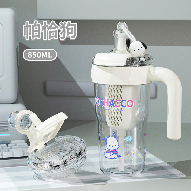 Creative Sanrio double drink ice cup girls high value large capacity student handle convenient straw water cup to make tea