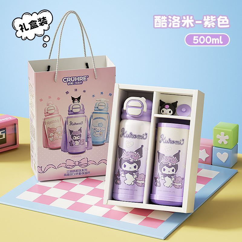 Sanrio family series student children's thermos cup 316 stainless steel portable cup cover drinking cup double drink gift box