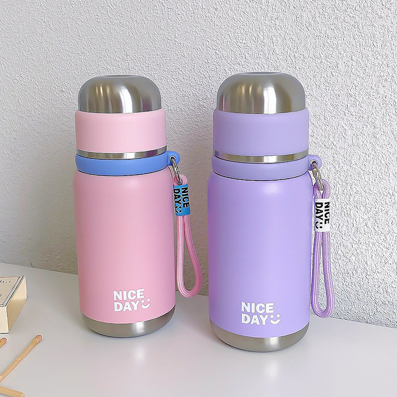 Custom Silk-Screen Thermos Cup 316 – Tea Infuser Design with Carry Ring, Engravable