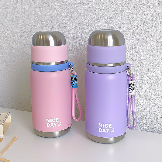 Custom Silk-Screen Thermos Cup 316 – Tea Infuser Design with Carry Ring, Engravable
