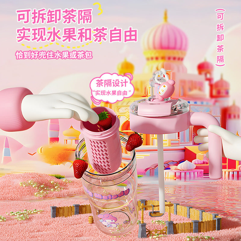 Creative Sanrio double drink ice cup girls high value large capacity student handle convenient straw water cup to make tea