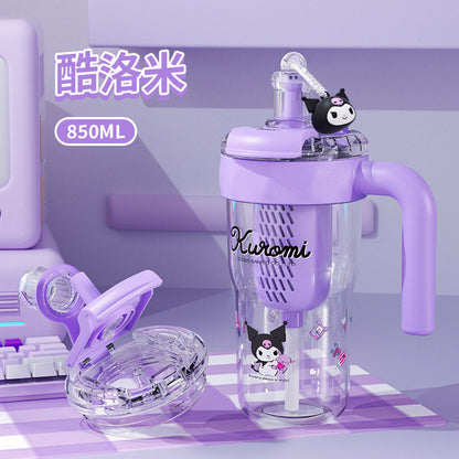 Creative Sanrio double drink ice cup girls high value large capacity student handle convenient straw water cup to make tea