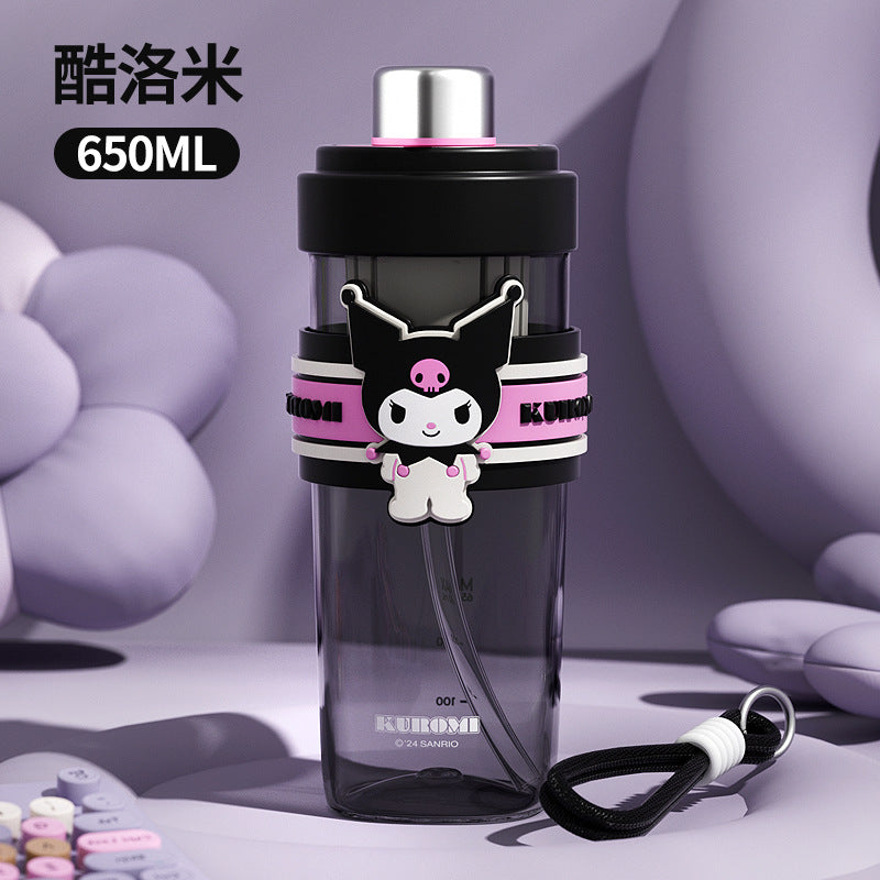 Sanrio Licensed Kids Plastic Cup – Flip Lid Straw with Tea Separator, Student Drinking Cup