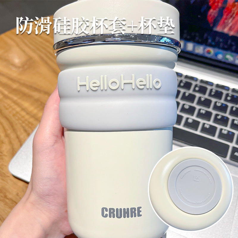 Minimalist Letter Thermos Mug – Contrasting Color Double-Drink Straw Cup for Student Sports