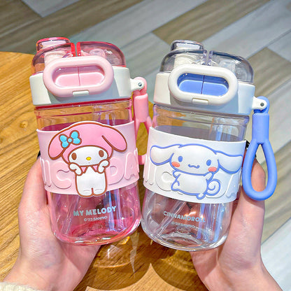 Sanrio Licensed Plastic Drinking Cup – Cute Cartoon Portable Double-Drink Straw Cup for Girls