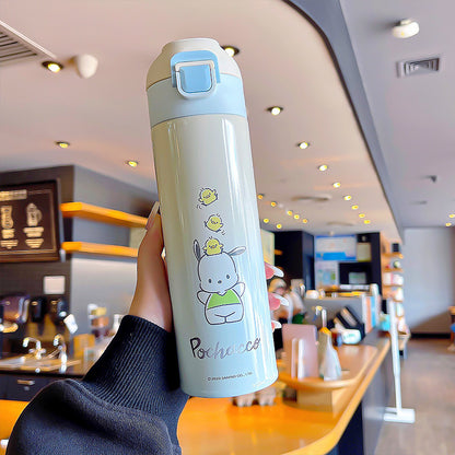 Kuromi gradient color convenient handle thermos cup convenient to carry silk screen design cup double drinking cup