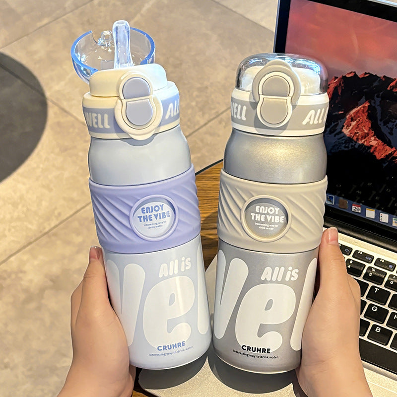 Minimalist Thermos Cup 316 Stainless Steel – Double-Drink Insulated Sports Straw Cup with Lock