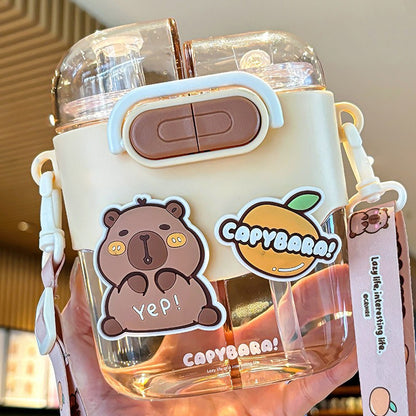 Kids Tritan Straw Cup – Large Capacity Double-Drink Girls Water Bottle with Strap & Pop Lid
