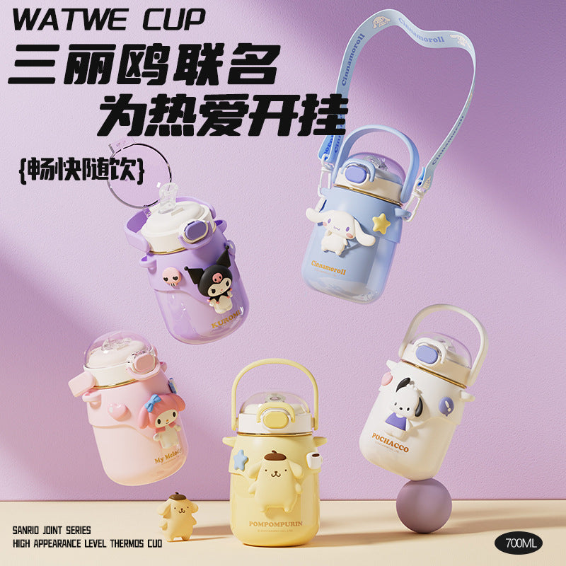 Sanrio authorized thermos cup, water cup, student large-capacity straw, drinking cup, vacuum large-capacity straw cup