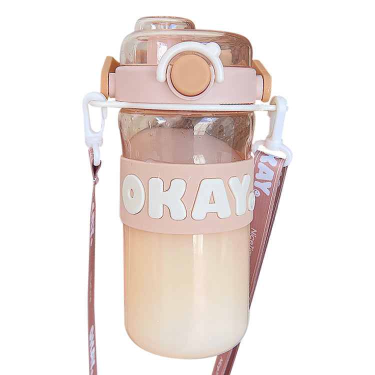 Large Capacity Summer Sports Cup – Simple Double-Drink Girls Straw Water Bottle, Portable