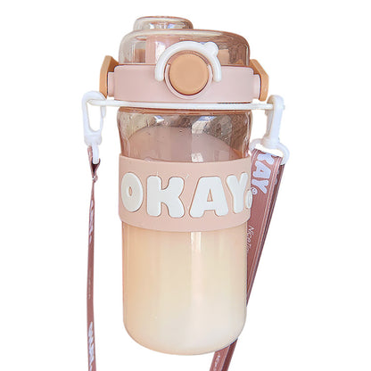 Large Capacity Summer Sports Cup – Simple Double-Drink Girls Straw Water Bottle, Portable