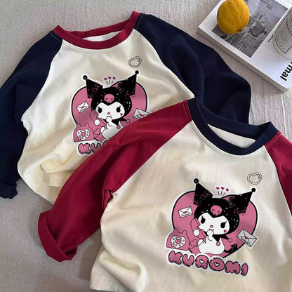 Pure Cotton Long Sleeve Cartoon Tee for Kids – Unisex Soft Crewneck Base Layer for Spring and Fall