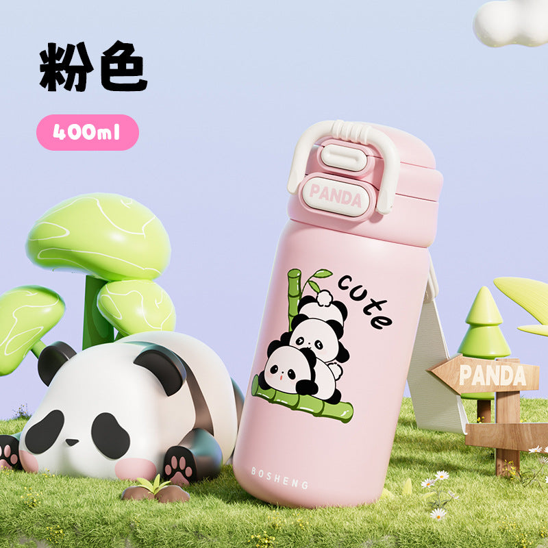 2025 New Panda Children's Thermos Mug 316 Stainless Steel Girls' High-Value Water Cup Double Drinking Cup Students