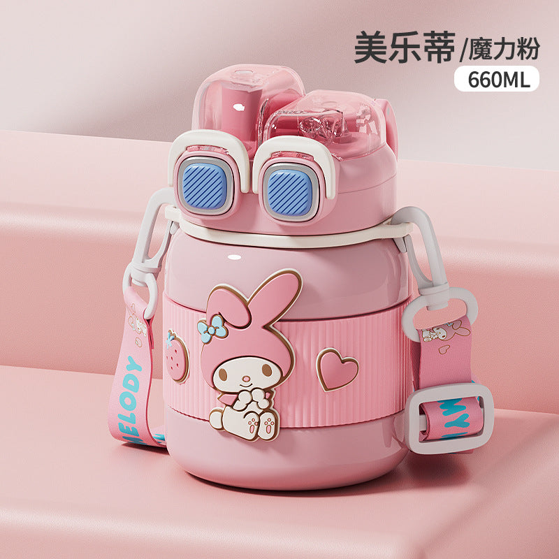 Sanrio Licensed Cartoon Thermos Cup – Portable Double-Drink Sports Kettle for Students