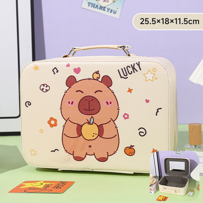 Cartoon Kids Cute Cosmetic Bag Sanrio Travel Portable Large Capacity Mirror Cosmetic Case Cosmetic Storage Box