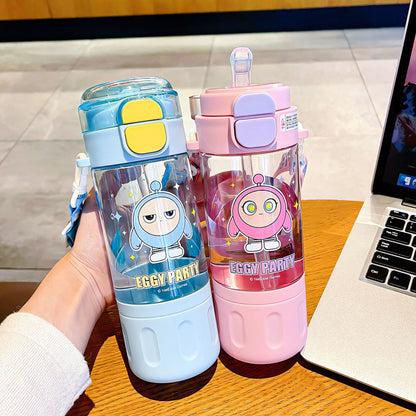 2025 new high-value straw cup girls' large-capacity double drinking cup convenient cartoon plastic cup tritan