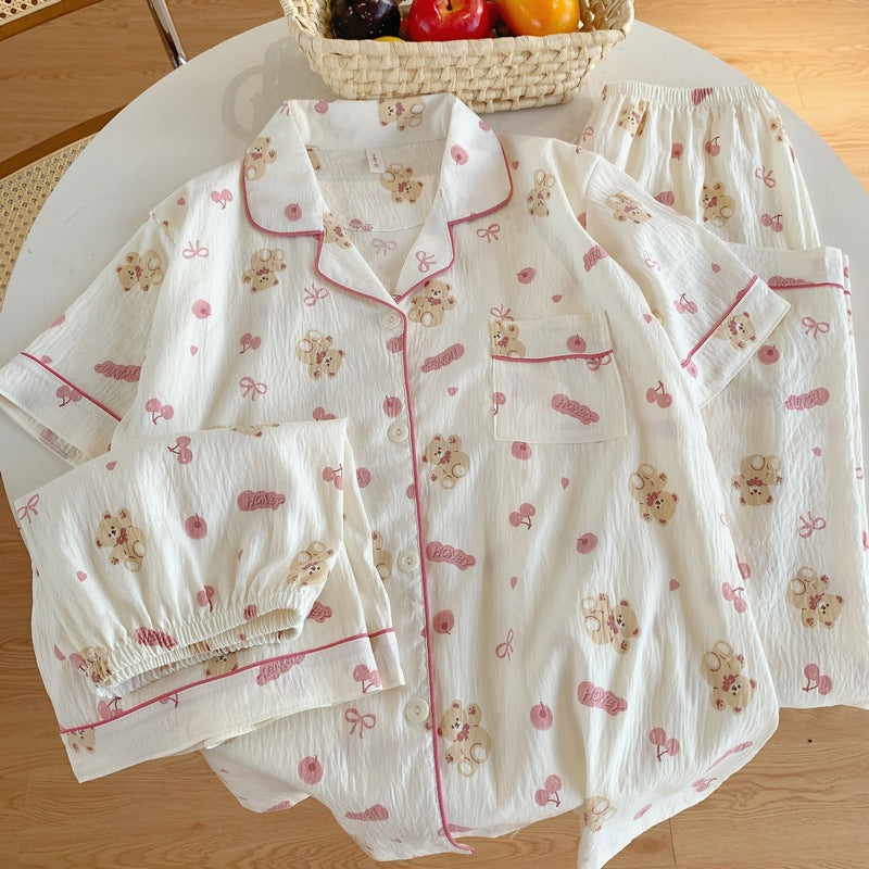 Crayon Shin-chan Pajama Set — Plus Size Lace Doll Collar Three-Piece Loungewear | Short Sleeve Top + Shorts + Long Pants Soft Cloud Cotton Sleepwear for Women & Men Spring Summer 2025