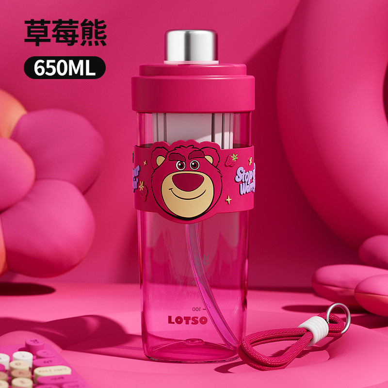 Sanrio Licensed Kids Plastic Cup – Flip Lid Straw with Tea Separator, Student Drinking Cup