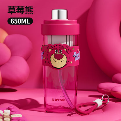 Sanrio Licensed Kids Plastic Cup – Flip Lid Straw with Tea Separator, Student Drinking Cup