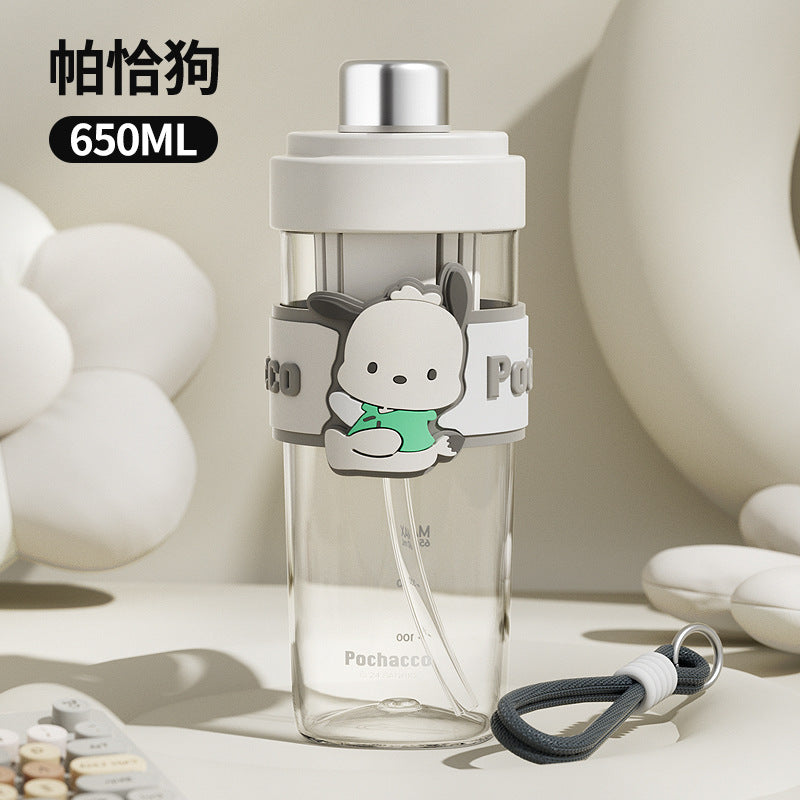 Sanrio Licensed Kids Plastic Cup – Flip Lid Straw with Tea Separator, Student Drinking Cup