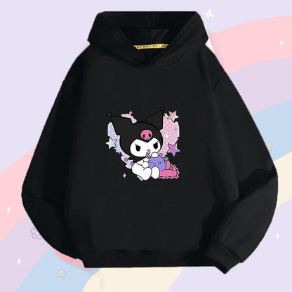 Sanrio Kuromi Girls Lightweight Hooded Sweatshirt Jacket - Kawaii Cartoon Long Sleeve Pullover for Kids (Spring Autumn)