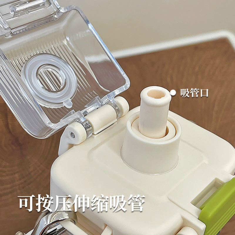 Panda plastic cup high value square straw cup student portable sports water bottle large capacity bullet lid portable cup