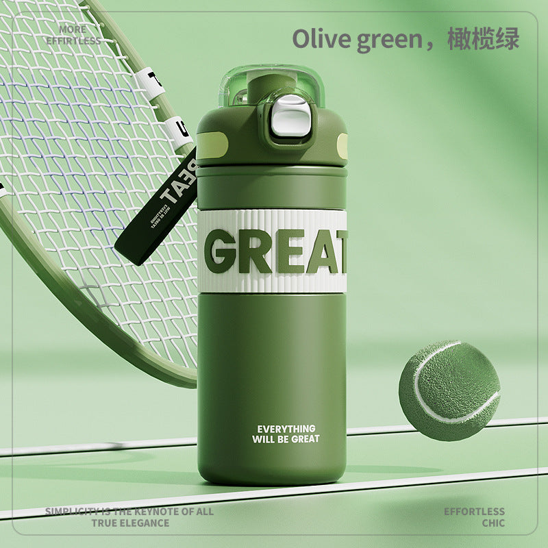 Minimalist Letter Thermos Cup – Large Capacity Student Sports Mug, Pop-Up Lid Direct Drink, Portable