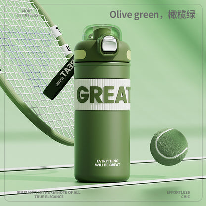 Minimalist Letter Thermos Cup – Large Capacity Student Sports Mug, Pop-Up Lid Direct Drink, Portable