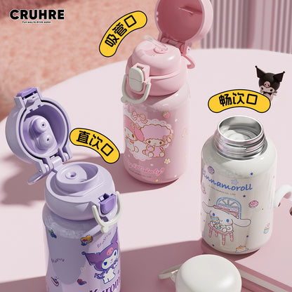 Sanrio Family Cartoon Thermos Cup 316 – Double-Drink Insulated Cup with Reinforced Carry Ring