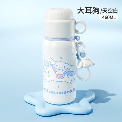 Sanrio Family Cartoon Thermos Cup – Silk-Screen Double-Drink Mug with Rope Strap, Portable
