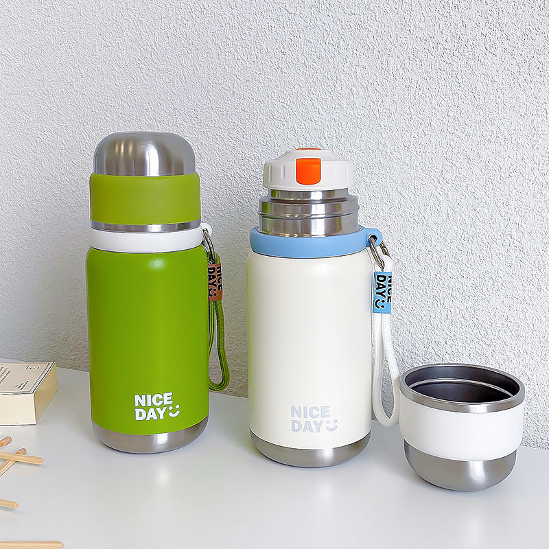 Custom Silk-Screen Thermos Cup 316 – Tea Infuser Design with Carry Ring, Engravable