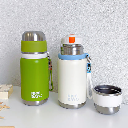 Custom Silk-Screen Thermos Cup 316 – Tea Infuser Design with Carry Ring, Engravable