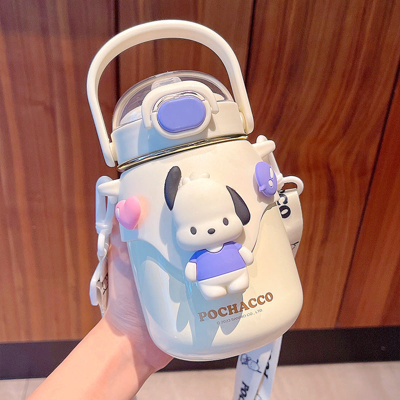 High-value Internet celebrity Sanrio co-branded water cup, adjustable strap cup, large capacity cute girl thermos cup 316