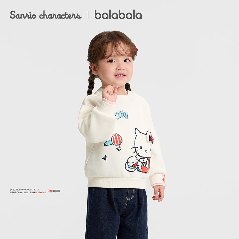 Kuromi Inspired Girls Faux Two-Piece Sweatshirt – Soft Cotton Blend Pullover for Autumn Winter