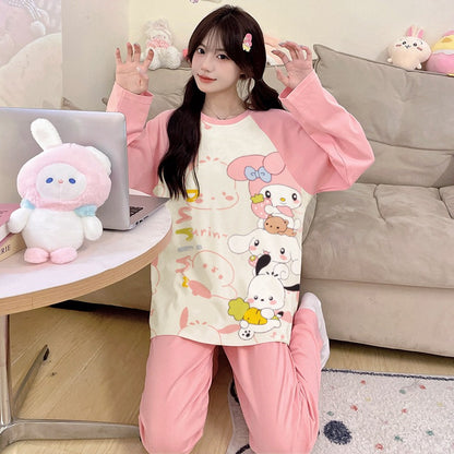 Kuromi Inspired Pure Cotton Long Sleeve Lounge Set for Men and Women Cartoon Spring Autumn Basewear