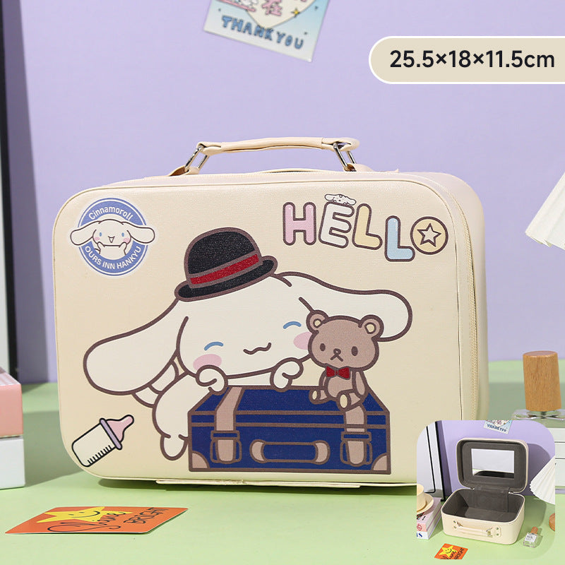 Cartoon Kids Cute Cosmetic Bag Sanrio Travel Portable Large Capacity Mirror Cosmetic Case Cosmetic Storage Box