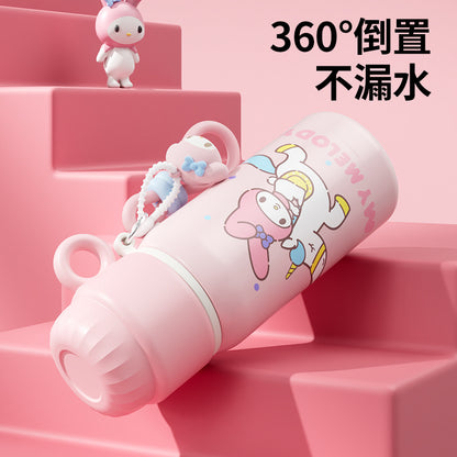 Sanrio Family Cartoon Thermos Cup – Silk-Screen Double-Drink Mug with Rope Strap, Portable