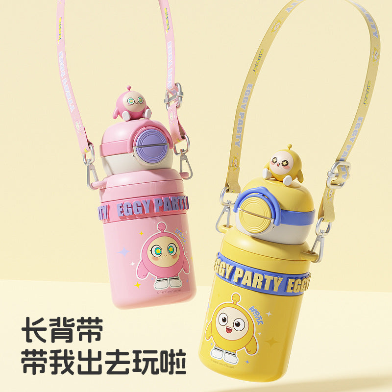 Egg Boy Party Kids Thermos Cup 316 – Genuine Licensed Cartoon Straw Cup, Portable Double-Drink