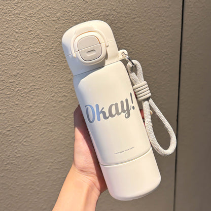 Minimalist Silk-Screen Thermos Cup – Double-Drink Insulated Mug with Rope & Lock Design