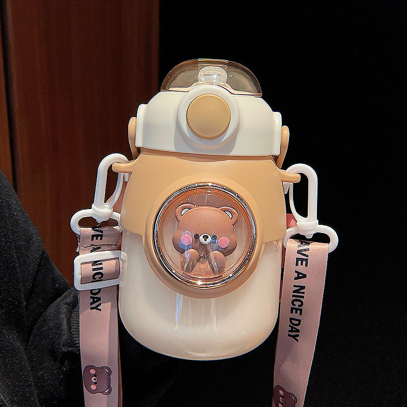Space Capsule Straw Cup – Large Capacity Kids & Couple Water Bottle with Universal Strap