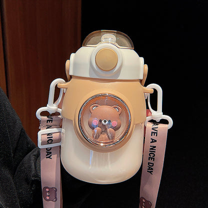 Space Capsule Straw Cup – Large Capacity Kids & Couple Water Bottle with Universal Strap
