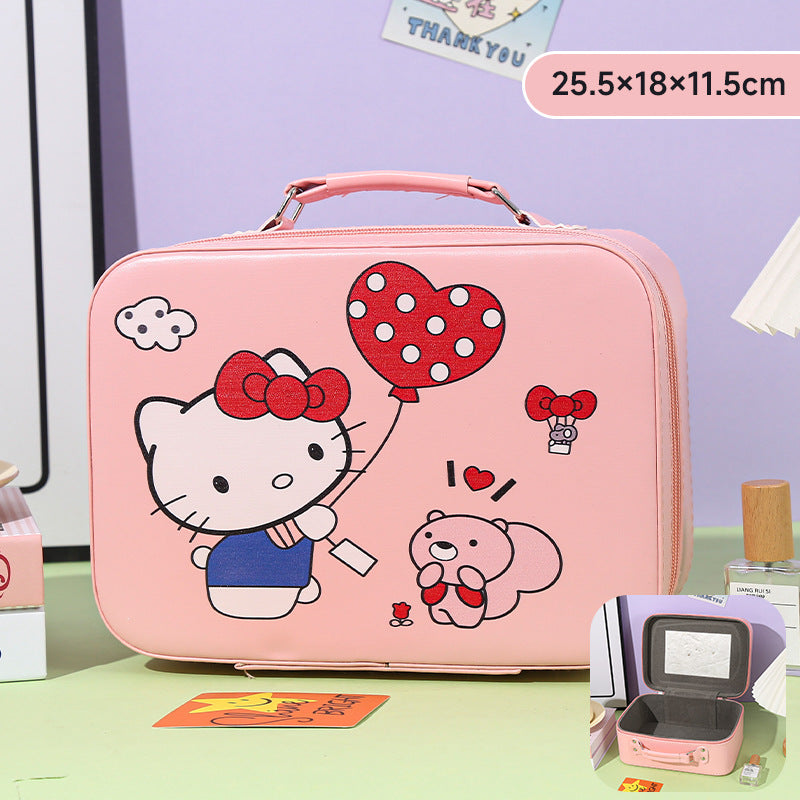 Cartoon Kids Cute Cosmetic Bag Sanrio Travel Portable Large Capacity Mirror Cosmetic Case Cosmetic Storage Box