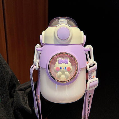 Space Capsule Straw Cup – Large Capacity Kids & Couple Water Bottle with Universal Strap